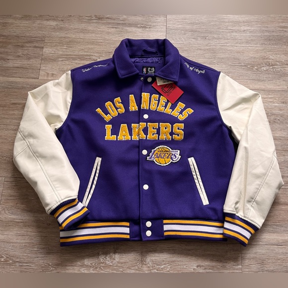 Women's LA Lakers Bomber Jacket Front & Back Embroidered Graphic Team Name Logo - Picture 2 of 9